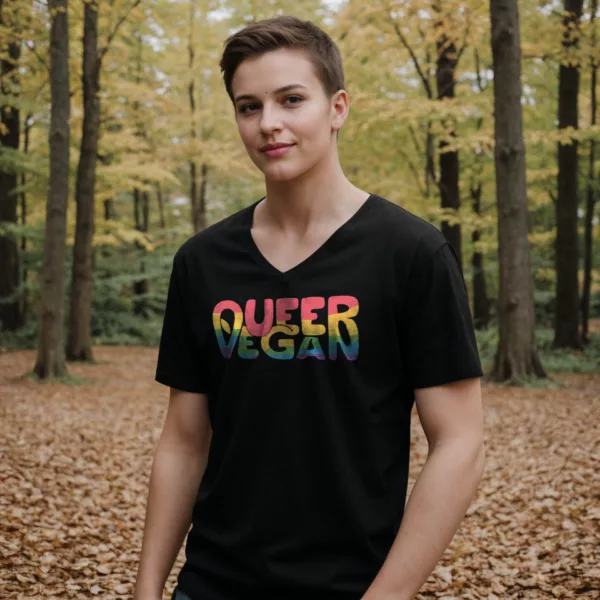 t-shirt: Queer Vegan 2.0 V-Neck