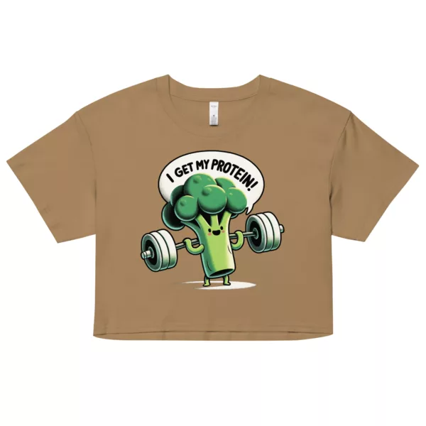 t-shirt: I Get My Protein Crop-Top